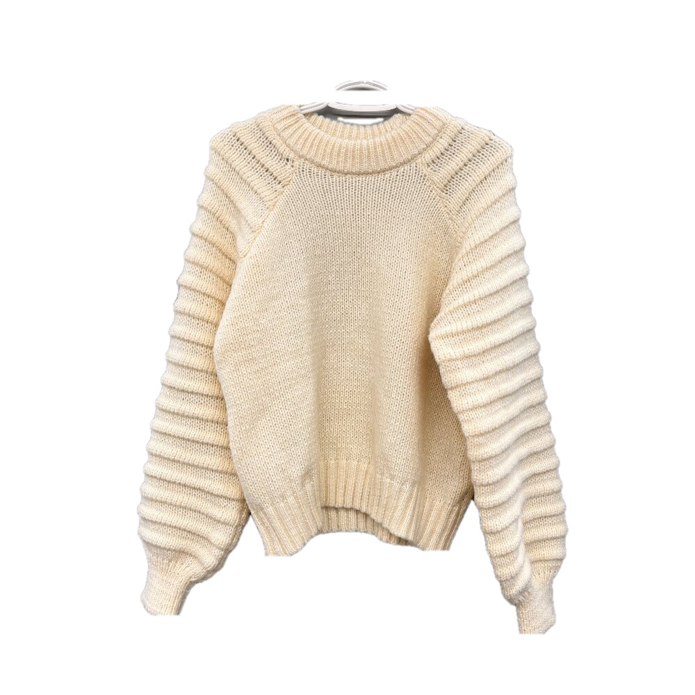 Cream Chunky Knit Crewneck Oversized Texture Raglan Sleeve Women's Sweater Sz S